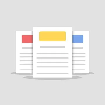 Document, folder with stamp and text icon in flat style. White papers vecto.. Stock Illustration