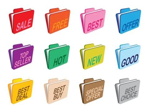 Document folders vector icon set with retail messages Stock Illustration