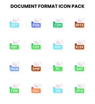 Document Format Flat Collection Icons Pack Stock Illustration
