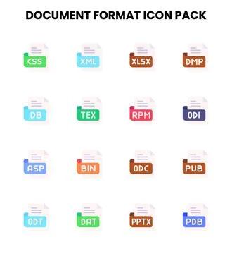Document Format Flat Scalable Icons Pack Stock Illustration