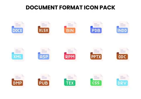 Document Format Flat Set Icons Pack 스톡 일러스트