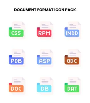 Document Format Flat Set Icons Pack Stock Illustration
