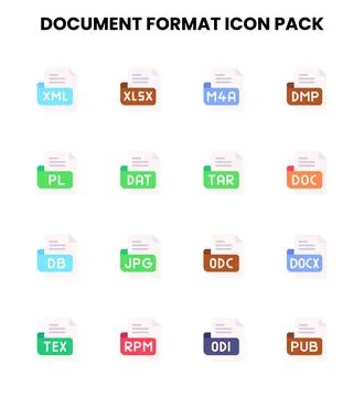 Document Format Flat Set Icons Pack Stock Illustration