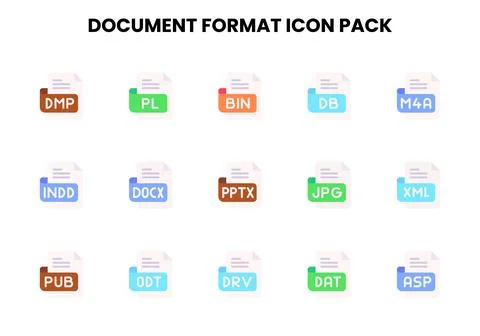 Document Format Flat Set Icons Pack Illustration