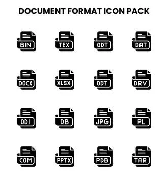 Document Format Glyph Bundle Icons Pack Stock Illustration