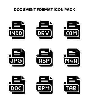 Document Format Glyph Bundle Icons Pack Stock Illustration