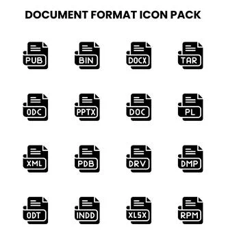 Document Format Glyph Collection Icons Pack 库存插图