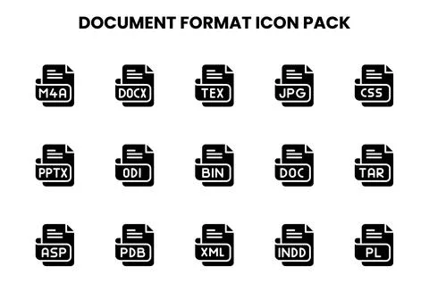 Document Format Glyph Collection Icons Pack Illustration