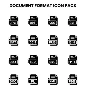 Document Format Glyph Vector Icons Pack Stock Illustration