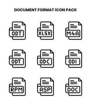 Document Format Line Collection Icons Pack Illustrazione stock