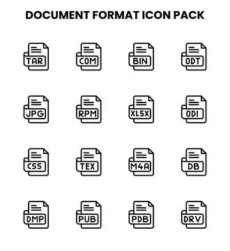 Document Format Line Icons Pack Stock Illustration