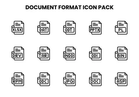 Document Format Line Vector Icons Pack Illustrazione stock