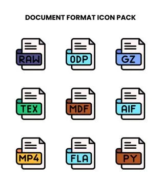 Document Format Lineal Color Bundle Icons Pack Stock Illustration