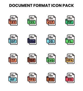 Document Format Lineal Color Graphics Icons Pack Stock Illustration