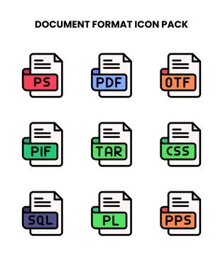 Document Format Lineal Color Set Icons Pack Illustrazione stock