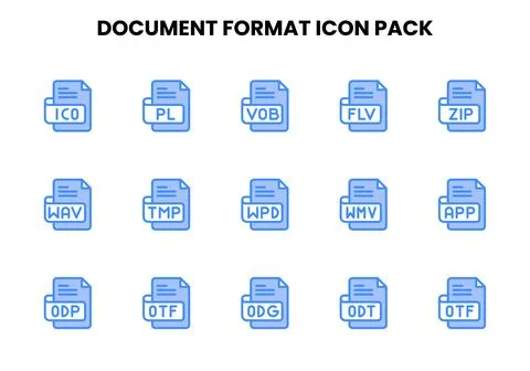 Document Format Two Colour Set Icons Pack Stock Illustration