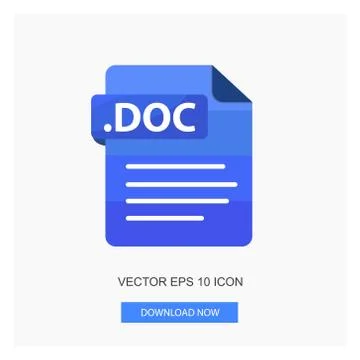Document Formats Document .DOC With Document Sign Symbol File Blue Color Flat Stock Illustration