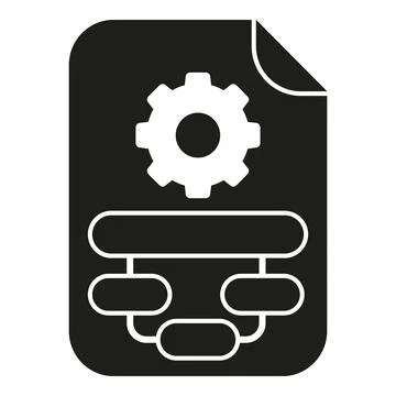 Document with gear and flowchart diagram icon Illustrazione stock