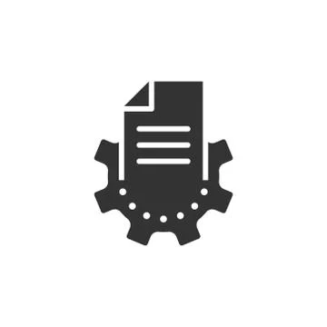 Document with gear icon in flat style. Big data processing vector illustratio Stock Illustration