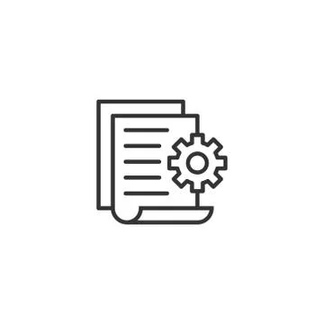 Document with gear icon in flat style. Big data processing vector illustratio Stockillustratie