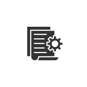 Document with gear icon in flat style. Big data processing vector illustratio Stock Illustration