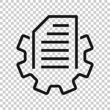 Document with gear icon in flat style. Big data processing vector illustratio Stock Illustration