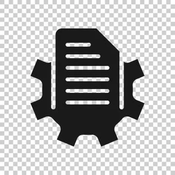 Document with gear icon in flat style. Big data processing vector illustratio Stock Illustration
