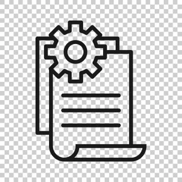 Document with gear icon in flat style. Big data processing vector illustratio Stockillustratie