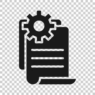 Document with gear icon in flat style. Big data processing vector illustratio Stock Illustration