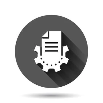 Document with gear icon in flat style. Big data processing vector illustratio Stock Illustration