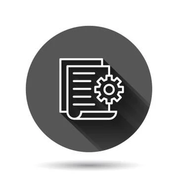 Document with gear icon in flat style. Big data processing vector illustratio Stock Illustration