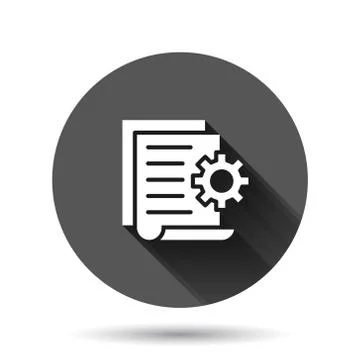 Document with gear icon in flat style. Big data processing vector illustratio Stock Illustration