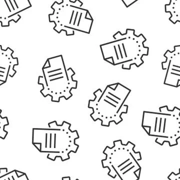 Document with gear icon in flat style. Big data processing vector illustratio Stock Illustration