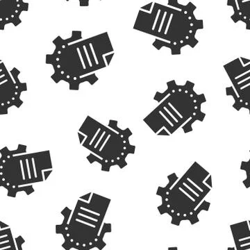 Document with gear icon in flat style. Big data processing vector illustratio Stock Illustration