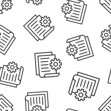 Document with gear icon in flat style. Big data processing vector illustratio Stock Illustration