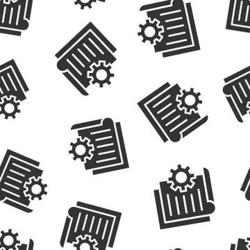 Document with gear icon in flat style. Big data processing vector illustratio Stock Illustration