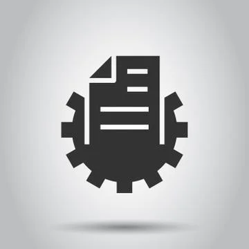 Document with gear icon in flat style. Big data processing vector illustratio Stock Illustration