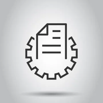 Document with gear icon in flat style. Big data processing vector illustratio Stock Illustration