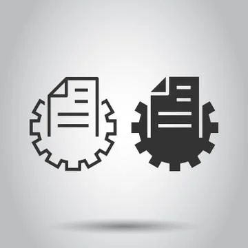 Document with gear icon in flat style. Big data processing vector illustratio Stock Illustration
