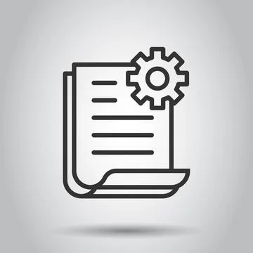 Document with gear icon in flat style. Big data processing vector illustratio Stock Illustration