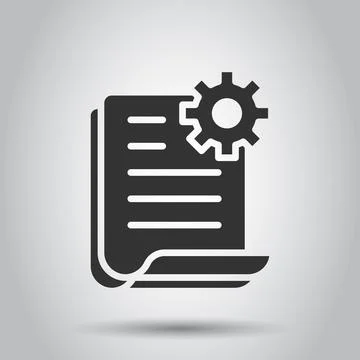 Document with gear icon in flat style. Big data processing vector illustratio Stock Illustration