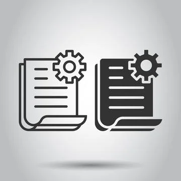 Document with gear icon in flat style. Big data processing vector illustratio Stock Illustration