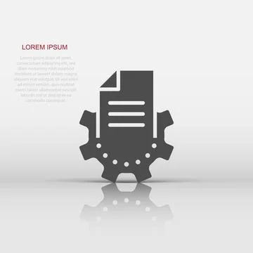 Document with gear icon in flat style. Big data processing vector illustrat.. Stock Illustration