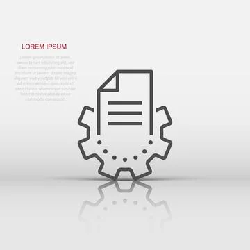 Document with gear icon in flat style. Big data processing vector illustrat.. Stock Illustration
