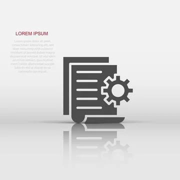 Document with gear icon in flat style. Big data processing vector illustrat.. Stock Illustration