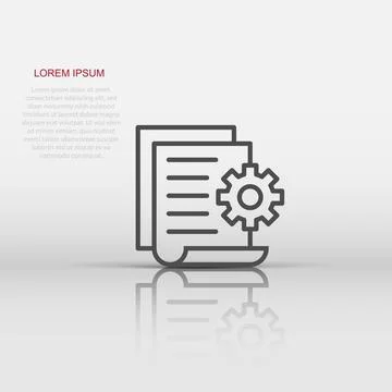 Document with gear icon in flat style. Big data processing vector illustrat.. 스톡 일러스트