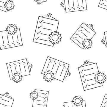 Document with gear seamless pattern background. Business flat vector illustra Stock Illustration