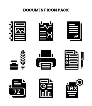 Document Glyph Bundle Icons Pack Stock Illustration