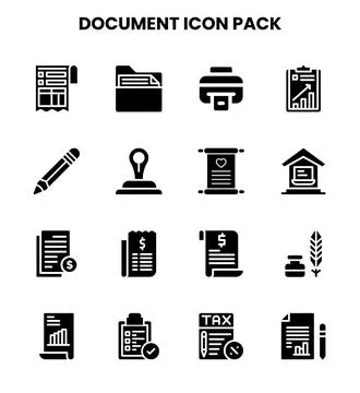 Document Glyph Bundle Icons Pack Stock Illustration