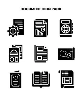 Document Glyph Collection Icons Pack Stock Illustration
